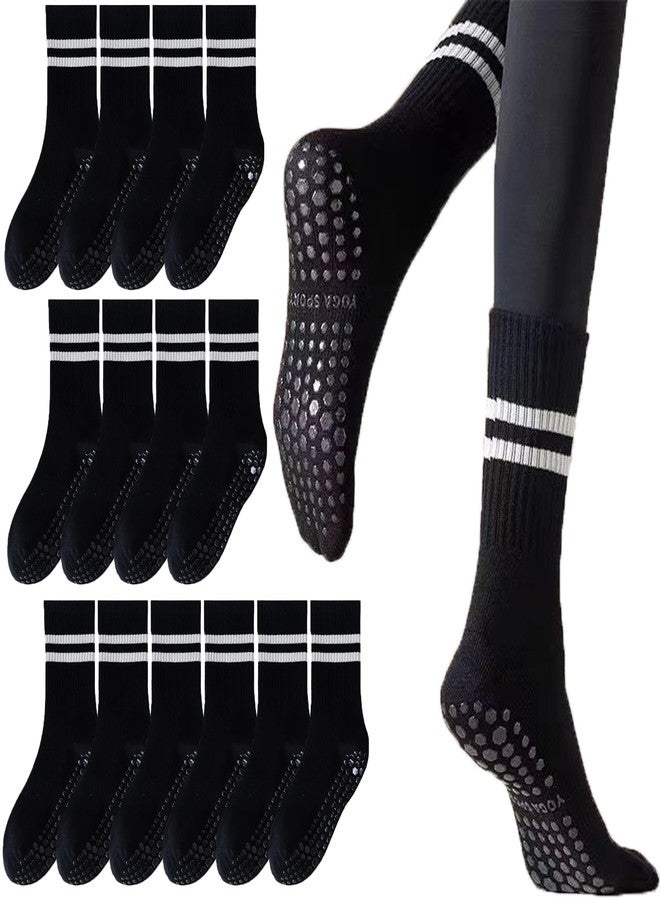 Tergy 8 Pairs Long Yoga Socks with Grip for Women Anti Skid Gripper Socks No Slip Socks for Pilates, Barre, Dance,Yoga (Black) - Image 1